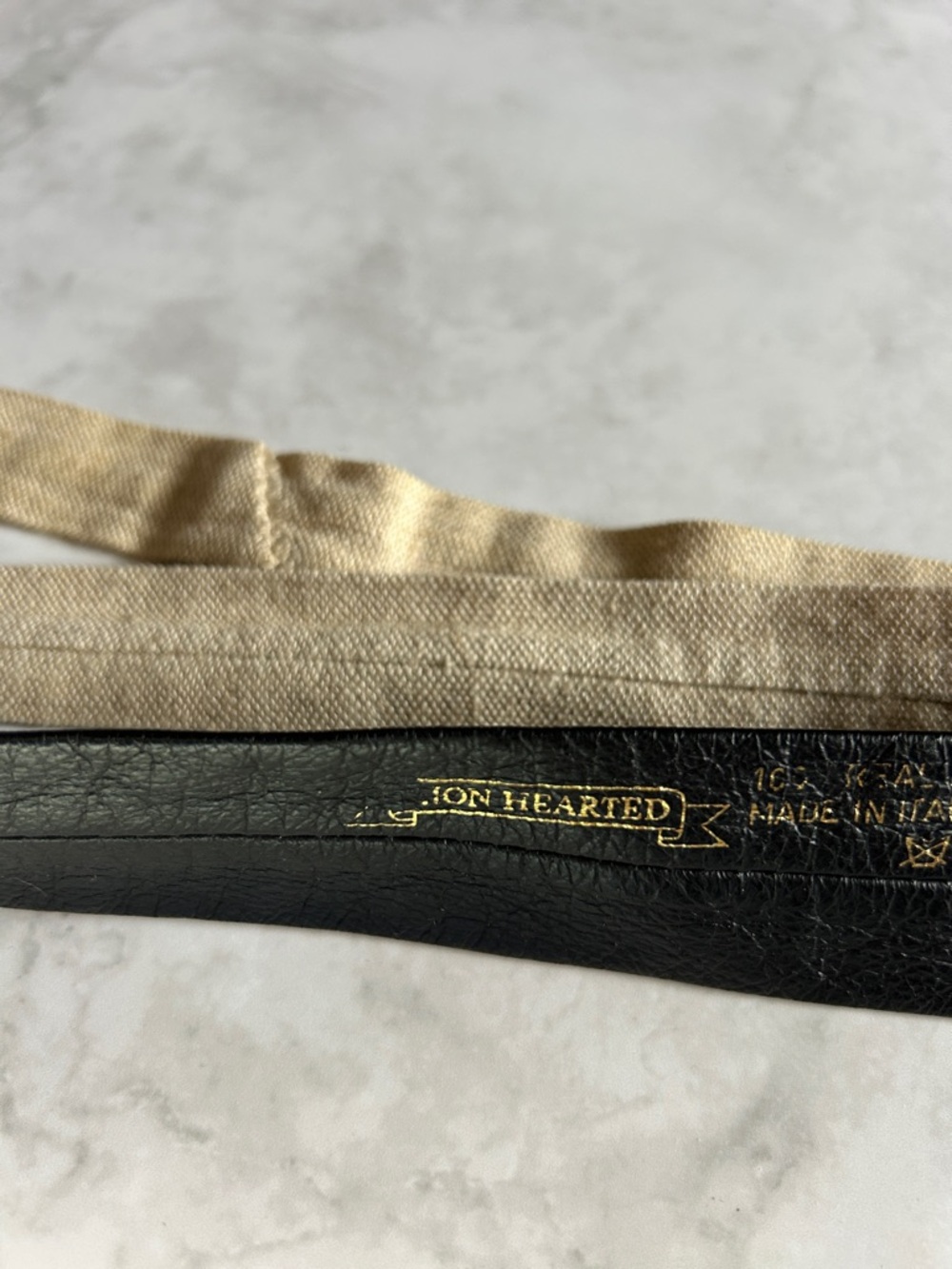 Vintage Lion Hearted leather and linen necktie - Picture 2 of 6